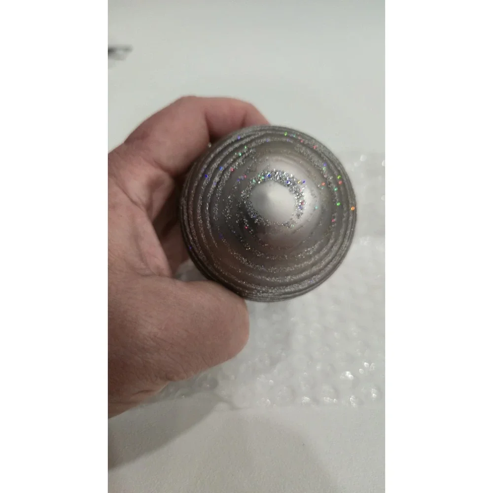 Large Vintage Silver Glitter Teardrop Christmas Ornament Striped Onion Shape